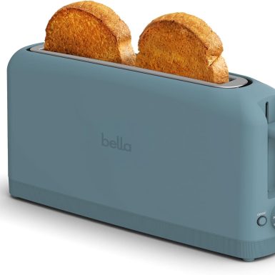 bella 2 Slice Slim Toaster, Fits-anywhere™ Kitchenware, 6 Setting Shade Control with Reheat & Cancel Buttons, Fits sourdough, 10” Long Slot, Anti Jam & Auto Shutoff, 900 Watt, Surf
